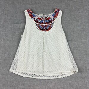 Akemi + Kin Tank Top Womens S White Scoop Neck Lace Anthropologie Lined Boho